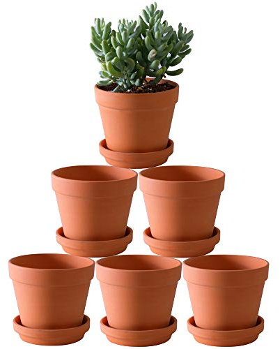 Terra Cotta Pots with Saucer- 6-Pack Large Clay Pots 5.5'' Ceramic Pottery Planter Cactus Flower Succulent Pot with Drainage Hole- Great for Plants,Crafts terra cotta planter