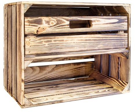 Kistenkolli Altes Land Obstkiste Johanna geflammt mit Schublade Längs 50 x 40 x 30cm Aufbewahrungskiste Schuhregalkiste Schuhschrank