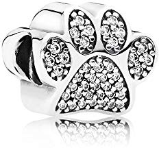 FGT Sparkling Paw Print Sterling Silver Charm fits Pandora Charms Bracelets Birthday Bead Gift for Women Daughter Dog Cat Pet Lover Clear CZ