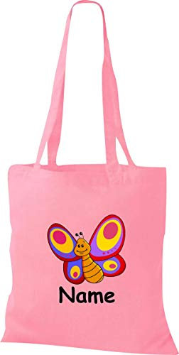 Shirtinstyle Stoffbeutel Tasche, Tiermotiv Schmetterling mit Wunschnamen, Natur Zoo Tiere Animal, Geschenk, Baumwolltasche, Logo, Spruch, Verwandschaft, Motiv, Farbe Rot