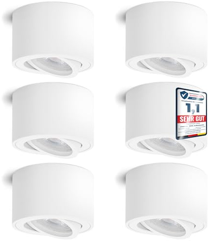 linovum 6 Stück Aufbauleuchte SMOL schwenkbar in weiß matt & rund mit LED 4W neutralweiß 230V