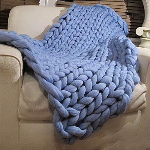 MANG Grob Gestrickte Decke 100x200 cm Kuscheldecke Grau Strickdecke Grobstrick Wolldecke Chunky Große Tagesdecke Gemütliche Modische Riesen-Kerngarn