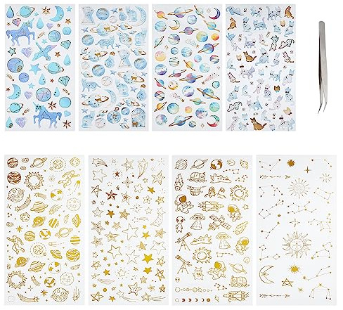 OLYCRAFT 8 Sheets 3D Planet Stickers Cute Space Stickers Planet Constellation Cat Decals Self-Adhesive Resin Sticker for Calendar Scrapbook Journal Planner Phone Decor and Resin Crafts