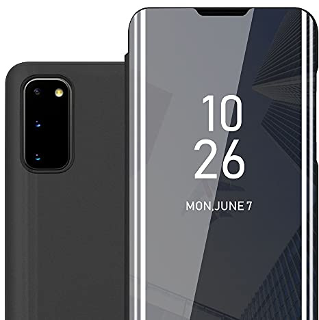 Cadorabo Hülle kompatibel mit Samsung Galaxy S20 Schutzhülle TPU Silikon Case 360 View Spiegel, Slim Kratzfest Weiche Gummi mit Rundumschutz Cover Hülle für Galaxy S20 in Schwarz