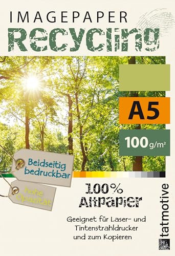 TATMOTIVE Imagepaper DIN A5 500 Blatt Recyclingpapier | 100 g/qm Druckerpapier und Kopierpapier, naturweiße Färbung, hohe Opazität, geeignet für alle Drucker und Kopierer