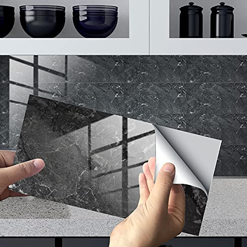HORIWE Marble Tile Stickers Rectangle DIY Self Adhesive PVC Wall Stickers | Waterproof Oil Proof Convenient DIY Home Decor for Bathroom Kitchen Backsplash Stairs Tenant-friendly 30x15cm(12x6 Inches)