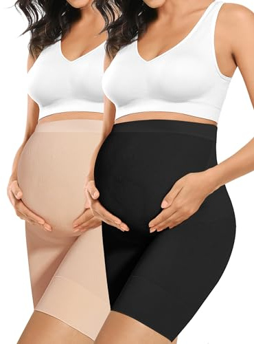 Vêtement de maternité « Baby Bump » de qualité supérieure, sous-vêtement de Grossesse Taille Haute pour éviter Les frottements, Soutien adominal Doux, Nude+Noir, 3X-Large