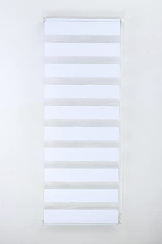 Funky Gadgets Day and Night Roller Blinds Dual Layer Fabric Zebra Blind Translucent or Blackout Vision Roller Shades No Drill Blinds Curtains for Windows and Doors White, 49W x 165H cm