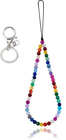BEEFLYING Perlen HandyKette Kurz HandyAnhäNger Edelstein, Farbmischung | Handgelenk Phone Charm Handyschmuck mit Jade-Edelstein Perlen füR HandyhüLlen SchlüSselanhäNger Bag