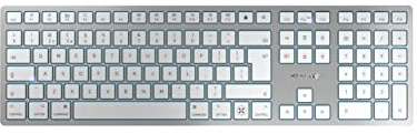 CHERRY KW 9100 Slim for MAC, Kabellose Mac-Tastatur, UK-Layout (QWERTY), Bluetooth oder 2,4 GHz Funk, Flache Tasten, Wiederaufladbar, Weiß-Silber
