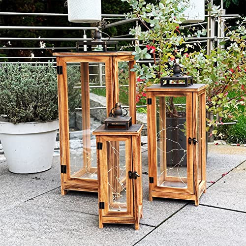 3 TLG. XXL Laternen Set Gartenlaternen Stalllaternen Massivholz Windlicht ca.13x13x31 cm + 18x18x51cm + 23x26x67cm mit Metalldach