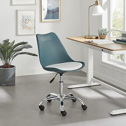 Furniturebox UK Office Chair - Oslo Teal and White Chair for Home Office Desk & Gaming - Premium Desk Chair - Modern Scandi Laid Back Stylish Teal and White Chair - Adjustable Height - Wheels