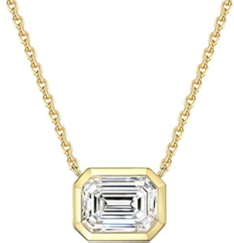 Michooyel Smaragdschliff 1,5 ct Zirkonia Kette Anhänger, Braut Simulierter Diamant Schmuck Set, Halskette Damen Silber 925 Collier Damen mit Stein, Schmuck Damen Mädchen Geschenk Frauen Gold 45CM
