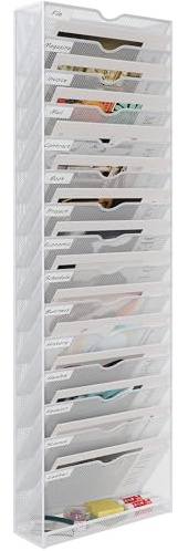 EasyPAG 16 nivåer A4 nät i bricka hängande väggfilhållare brevorganiserare tidningsförvaringsställ, vit