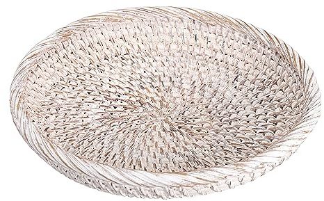 IGNPION Plateau de service rond en rotin tissé avec poignée - Plateau de rangement pour coffre, fruits, boissons, petit déjeuner, thé, bougies - 19 cm