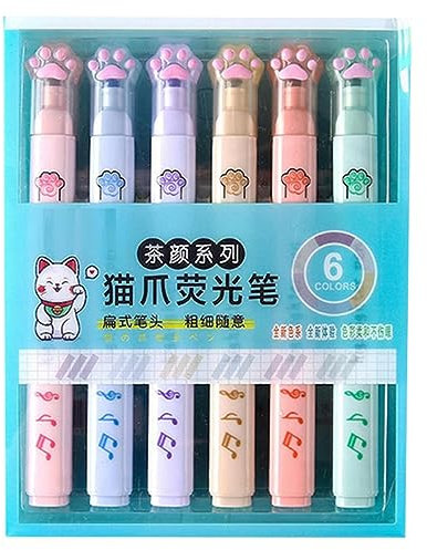 ZONEWD Textmarker,Farbiges tragbares Katzenpfoten-Textmarker-Set - Glattes Schreiben, multifunktionaler Stift-Textmarker für Scrapbooking, Briefe, Notizen, Tagebücher