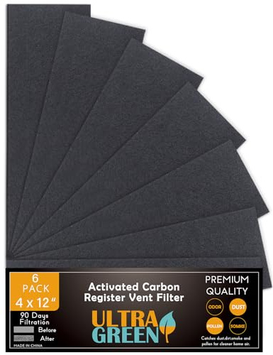 4 x 12 Inch Air Vent Filters Activated Charcoal Carbon Filter Premium Floor Pre-Filter Work in Indoor Home Purifier, Air Conditioner 4 x 12 6-Pack (Black) ULTRA GREEN