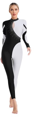 Agoky Damen Ganzkörper Gymnastikanzug Langarm Turnanzug Farbblock Jumpsuit Sport Body Ballett Tanz Eiskunstlauf Bekleidung Dancewear