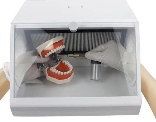 HYYKEJI Dental Lab Dust Box, Professional Dental Sandblaster, with LED Light Source and 2 Filters, Highly Transparent Tempered Glass, Double Exhaust System, for Dental Lab