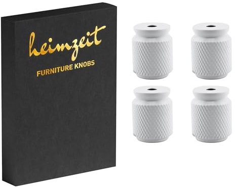 heimzeit Skåpknoppar Core för Dörrar, Lådor och Byråer av Högkvalitativ Aluminium [4 Stycken, Rund] Färg: Vit, Stilren Design, Möbelknoppar med ett hål Handtag och Skruvar