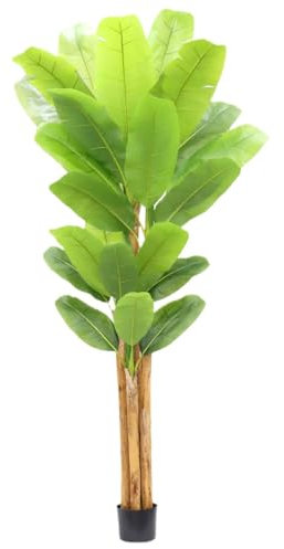 Künstlicher Bananenbaum, 2,1 m, im Topf, Bananenbaum mit 10 großen Blättern und natürlicher Rinde, künstliche Pflanze für Zuhause, Wohnzimmer, Schlafzimmer, Balkon, Büro, Gartendekoration drei Stangen