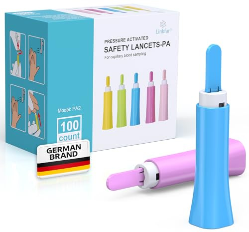 LINKFAR Sicherheitslanzetten 30G, 1,8 mm, steril, 100 Stück | Einweglanzetten für Blutzuckermessgerät und diabetische Tests, feste Einstichtiefe