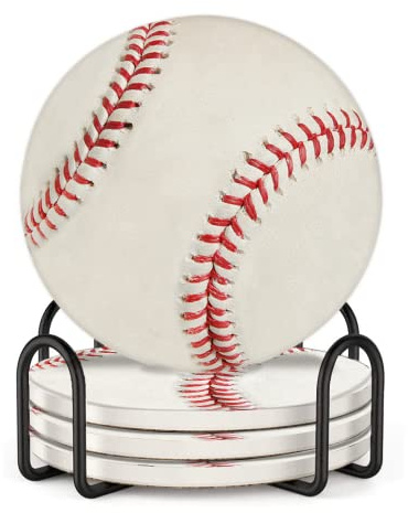 Vibiliyou Baseball-Untersetzer mit coolem Muster, saugfähig, mit Halter, Getränkeuntersetzer mit Korkboden, saugfähiges Untersetzer-Set, Einweihungsgeschenk