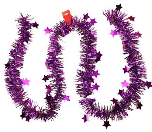 20m Stern Lametta-Girlande, Glänzend Folien Weihnachtsbaum Girlande Weihnachtsdeko Weihnachtsgirlande Hängedeko für Hochzeit Weihnachten Silvester Geburtstags Party Karneval Fasching Deko,Lila