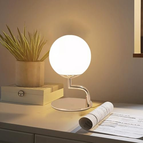 Mengjay Nachttischlampe,Moderne Glaskugel Tischlampe Vintage Nordic Style,Schreibtischlampe mit Kabelschalter, Leselampe, Tischleuchte E27 für Schlafzimmer Büro Kinderzimmer (Gold)