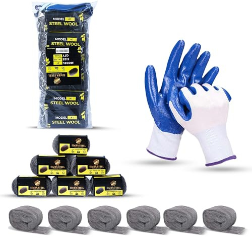 SIMBA Steel Wool - 6 Pack 3 x 10ft Steel Wool with Gloves, Ideal for Sealing Gaps and Holes in Home, Garage, Pipes, and Vents