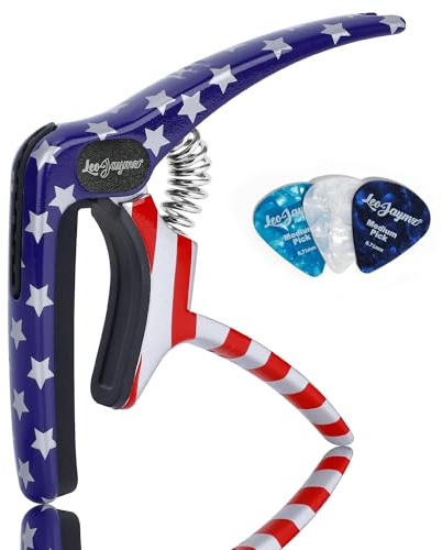 Leo Jaymz Heavy Duty Guitar Capo for Acoustic/Electric Guitars, Guitar Clip made of Zinc Alloy Metal, Guitar Clamp for Bass Classical Guitar, Ukulele, Mandolin,Banjo (Stars and Stripes)