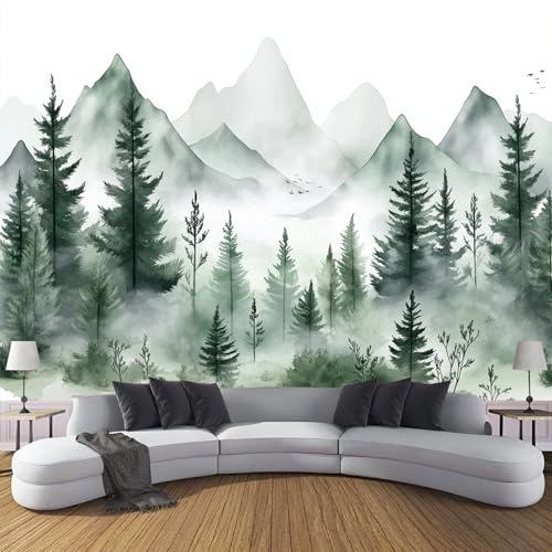 NAWVNMI Wald Tapete für Kinderzimmer, Abziehbare und Aufklebbare Tapete, Aquarell Wald, Selbstklebendes Entfernbares Wandbild für Wände (250x180cm), Wandaufkleber für Schlafzimmer