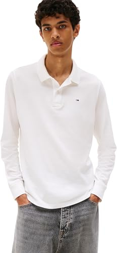 Tommy Jeans Men's Long Sleeve Slim Placket Cotton Polo Shirt