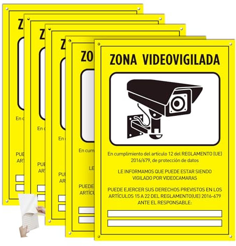 DAOUZL Señal Zona Videovigilada, Cartel Videovigilancia 30x 21cm, Carteles de Zona Videovigilada, Cartel Zona Videovigilada Interior/Exterior, PVC, con Autoadhesivo y Agujeros Pretaladrados (5)