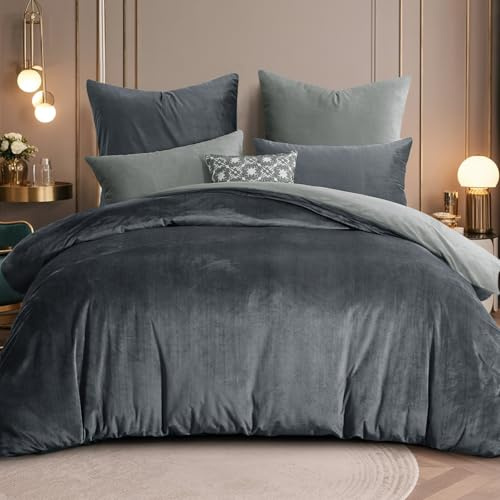 RUIKASI Flanell Bettwäsche 200x220 3teilig Grau - Hellgrau Warm Winter Bettwäsche Kuschel Plüsch Fleece Bettbezug Sets mit 2 Kissenbezüge 80x80cm Wendebettwäsche Bedding
