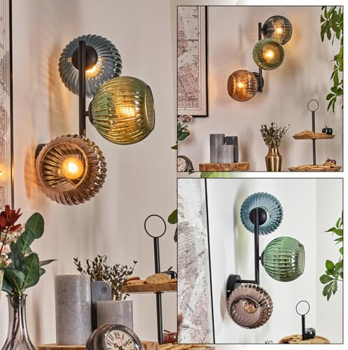 HOFSTEIN Wandleuchte Koyoto, Wandlampe aus Metall/Riffelglas in Schwarz/Blau/Grün/Kupfer, Leuchte im Retro/Vintage-Design (Schirme Ø 15 cm), E14, Wohnzimmer, Schlafzimmer, Küche, Flur, Treppenhaus