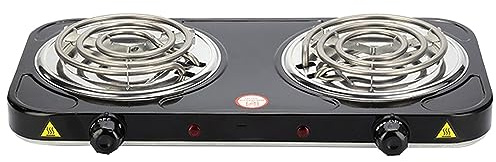 2000W Double Hot Plate Table Top Cooking Compact Portable Electric Hob Coil Burner with Adjustable Thermostat for Home Kitchen Camping Cooking Boiling Frye (Black)