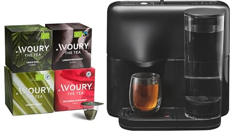 Avoury One Teemaschine – Premium Kapsel-Teebereiter mit innovativer Brühkammer, automatischer Temperaturregelung, für perfekten Teegenuss, modernes Design (Pure Black, im Bundle)
