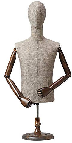 GLJTUO Tisch-Mannequin Für Männer Mit Rundem Sockel Aus Massivholz, Theken- Oder Tischdisplay, Höhenverstellbare Schneiderpuppe Aus Leinen Für Männer,with Arm-M