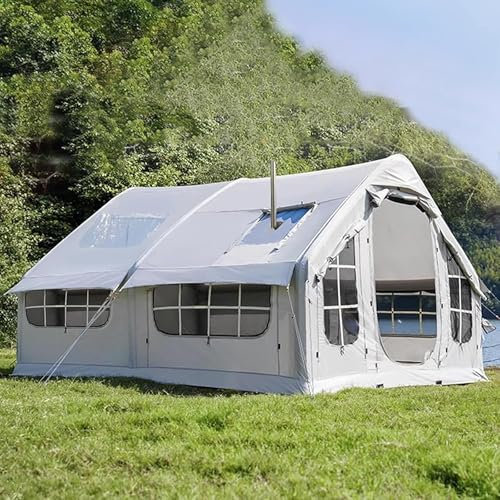 Aufblasbares Zelt, Zelt Aufblasbar Zelthaus mit Luftpumpe & Ofenloch, Familienzelt Wasserdicht & Winddicht Zelte, Hauszelt Aufblasbar Luftzelt für 6-8 Personen Camping Schnellaufbau (Grey)