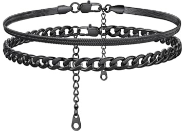 ChainsHouse Vristlänksset för kvinnor, flickor, justerbar fotlänk, rostfritt stål, ormkedja/pansarkedja/paperclip-kedja/pärlhalsband med hjärta, 2/3-delad fotkedja, vattentät sommar strand fotsmycken
