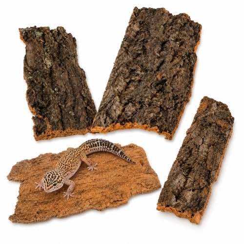 Garneck 4Pcs Reptile Tree Bark Reptile Hides: Natural Wood Cork Bark Gecko Hide Small Climbing Barks Terrarium Decor Lizard Geckos Tortoise Birdcage Tank Accessories Water Tube Landscaping