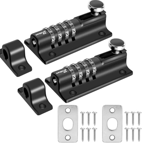 Paquete de 2 pernos de bloqueo combinados de 4 dígitos, pernos deslizantes resistentes a la intemperie, aleación de zinc, bloqueo deslizante sin llave, 121 mm, resistente, cerrojo con cerradura para