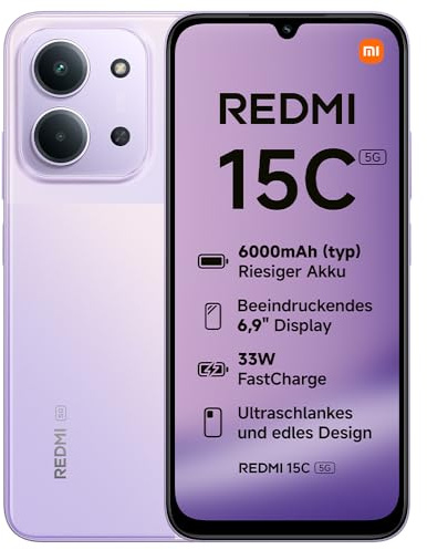 XIAOMI Redmi 15C 5G Smartphone 4+128GB, Unlocked, Handy mit Android, 6,9 120Hz Display, MediaTek Dimensity 6300 Prozessor 6nm Octa-Core, 50MP KI-Dualkamera, 6000mAh, Dämmerungslila