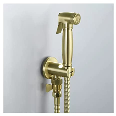 GKJHTED Handheld Bidet Sprayer for Toilet,Brushed Gold Cloth Diaper Sprayer Kit,Brass Wall Mounted Bidet Water Sprayer Cold Water Bidet Faucet Diape