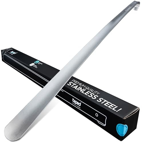 biped calzador largo de metal, acero inoxidable cepillado – calzador muy resistente en caja de regalo elegante – calzador premium largo y ergonómico para uso diario z2932(70cm,silver)