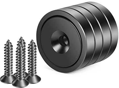 Neosmuk Magnete mit Loch,70kg Schwarz Extra Stark Neodym Magnet Schrauben,Magnete Rund,Starke Ringmagnete zum Anschrauben,Magnet mit Gewinde für die Wand, 4er-Pack