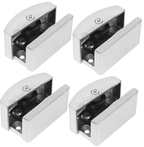 KOMBIUDA 4pcs Adjustable Shower Door Bottom Guide for Glass Anti-Friction Roller Pulley Stopper for Smooth Sliding Rust-Resistant Glass Door Guide for Bathroom Washroom Office Use