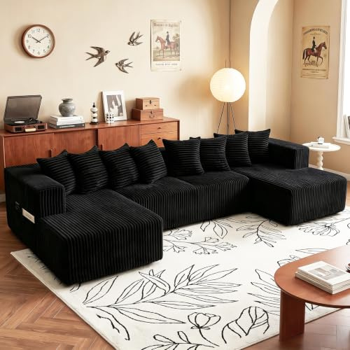 HSXZLO Sofa mit Schlaffunktion Couch Modulares U-förmiges Ecksofa mit Tiefer Sitzfläche Freistehend XXL Lounge Sofa 4 sitzer