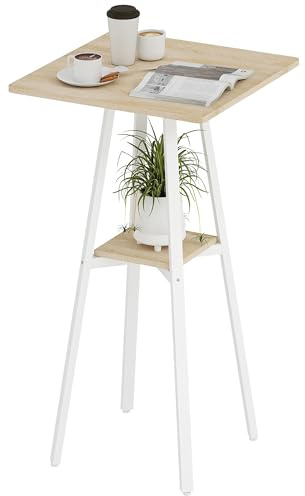 HOMCOM Mesa Alta Cocina Cuadrada con Estante 55x55x95 cm Natural y Blanco